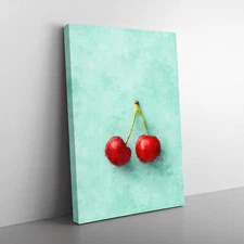Two Cherries Canvas Wall Art Print Framed Picture Home Decor Living Room Bedroom