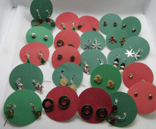 24 Vintage Mod Christmas Pierced Earrings LOT Gold Tone Enamel Avon