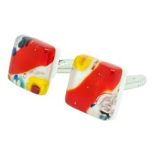 Murano Glas Manschettenkn&ouml;pfe Rot Multi Millefiori Paar Eckig
