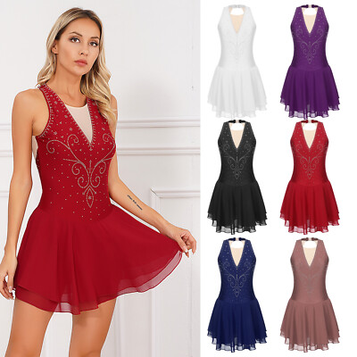 Women Skirt Leotards Ballet Skater Dress Practice Keyhole Back Chiffon  Classic | eBay