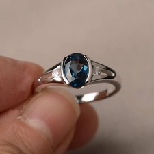 London Blue Topaz Ring Wedding Ring Oval Cut Blue Gemstone Sterling Silver Ring