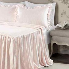 Ticking Stripe Bedspread Vintage Chic Farmhouse Style Lightweight QUEEN PINK