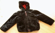 GAP KIDS BLACK FAUX FUR HOODED JACKET / COAT M 7-8
