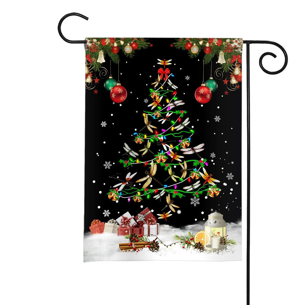 Dragonfly Merry Christmas Flag, Dragonfly Christmas Tree Lights Flag Gift