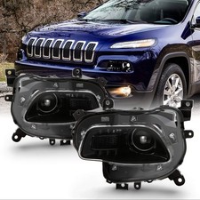 Fits 2014-2018 JEEP Cherokee Halogen Type Projector Black Headlights Headlamps