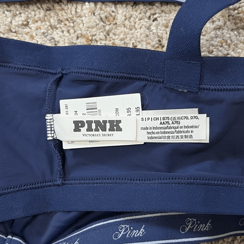 Neu mit Etikett PINK Victoria’s Secret Logo-Bralette Small marineblau Baumwolle BH ohne Bügel - Bild 4 von 6