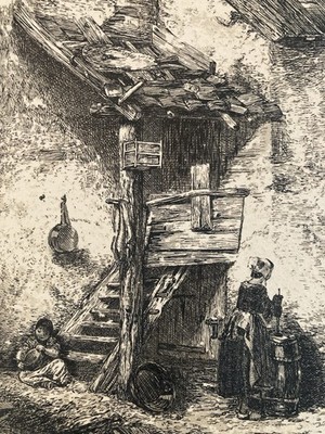Sehr Schöne Gravur XIX. Jhdt Charles Emile Jacques, Handgemacht