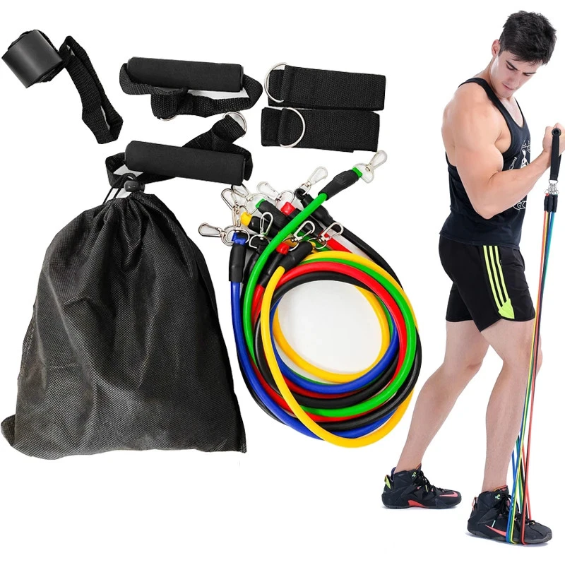11Pcs Resistance Bands Set 100-150LB Strength Training Workout Home Gym Fitness