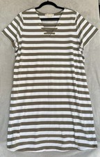 Michael Kors Dress Womens 1X White Olive Green Striped Stretchy Resort Beach