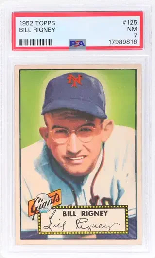 PSA 7 - 1952 Topps BILL RIGNEY Infield New York Giants Mets #125 NEAR MINT