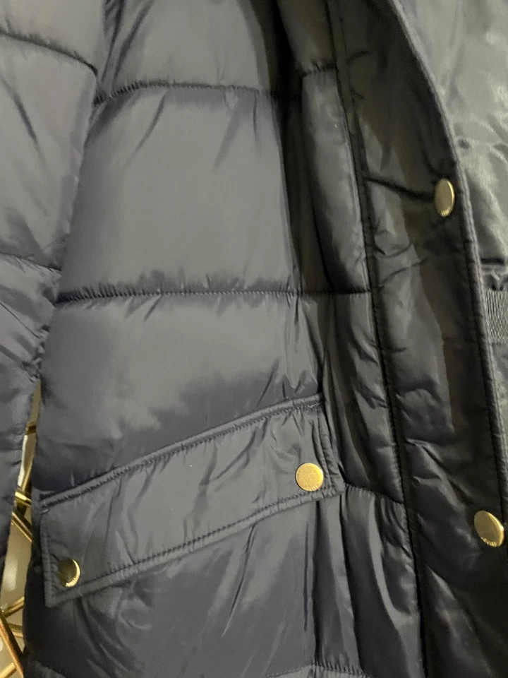 Joules Blue 女式 Puffer 冬季夹克“Hartwell”毛皮 121 码绝缘 — 第 3/4 张图片
