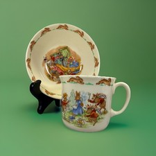 Royal Doulton Bunnykins Mug and a Plate, 1981. No Box. Rare htf Scene; Maiden