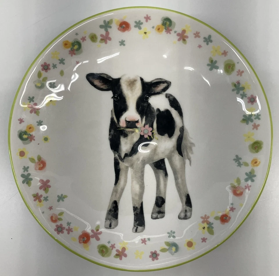 Pier 1 Spring Appetizer Plates Set of 4 Animals Duck Cow Lamb Bunny 6" Diameter - Image 4 of 4