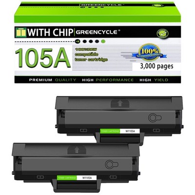 GREENCYCLE 2-Pack HP 105A W1105A Black Toner Cartridge Laser 107a 135w 137fnw