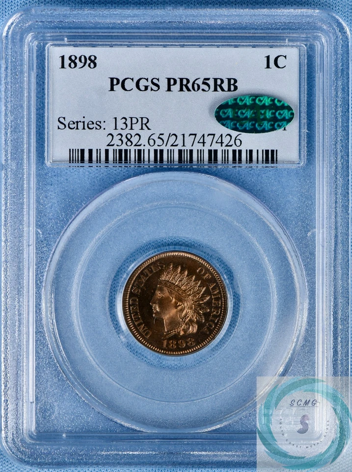 1898 1 centavo cabeça de índio PCGS PR65RB com CAC - Beleza semi camafeu!
