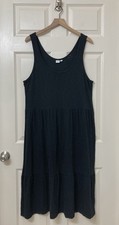GAP Women’s Black Slub Cotton Sleeveless Tiered Maxi Tank Dress Size Large Beach
