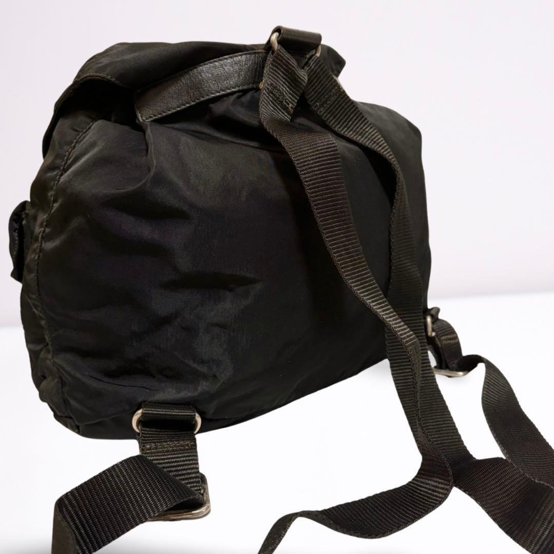 PRADA Backpack Bag Triangle Logo Triangle Plate Nylon Leather Black Men s Ladi thumbnail 7