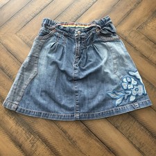 Oilily Girls Vintage Denim Skirt Size 9-10 Embroidered Deer