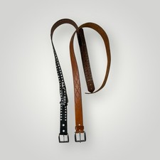 vintage Men STUDDED buckle belt WESTERN cowhide 34 brown Black Leather 2pc 32