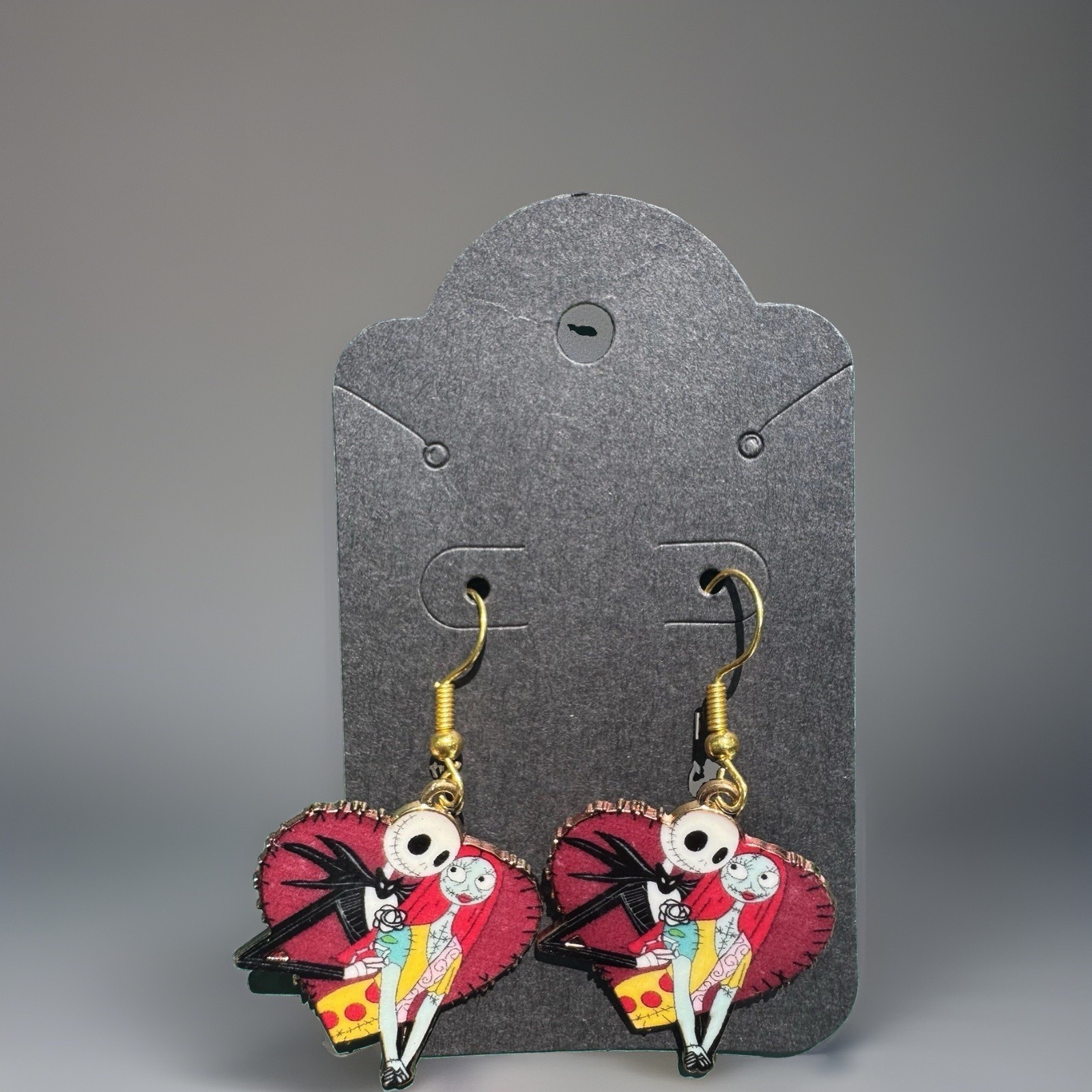 Jack Skellington & Sally Heart Dangle/Drop Hook Earrings Multicolor Metal