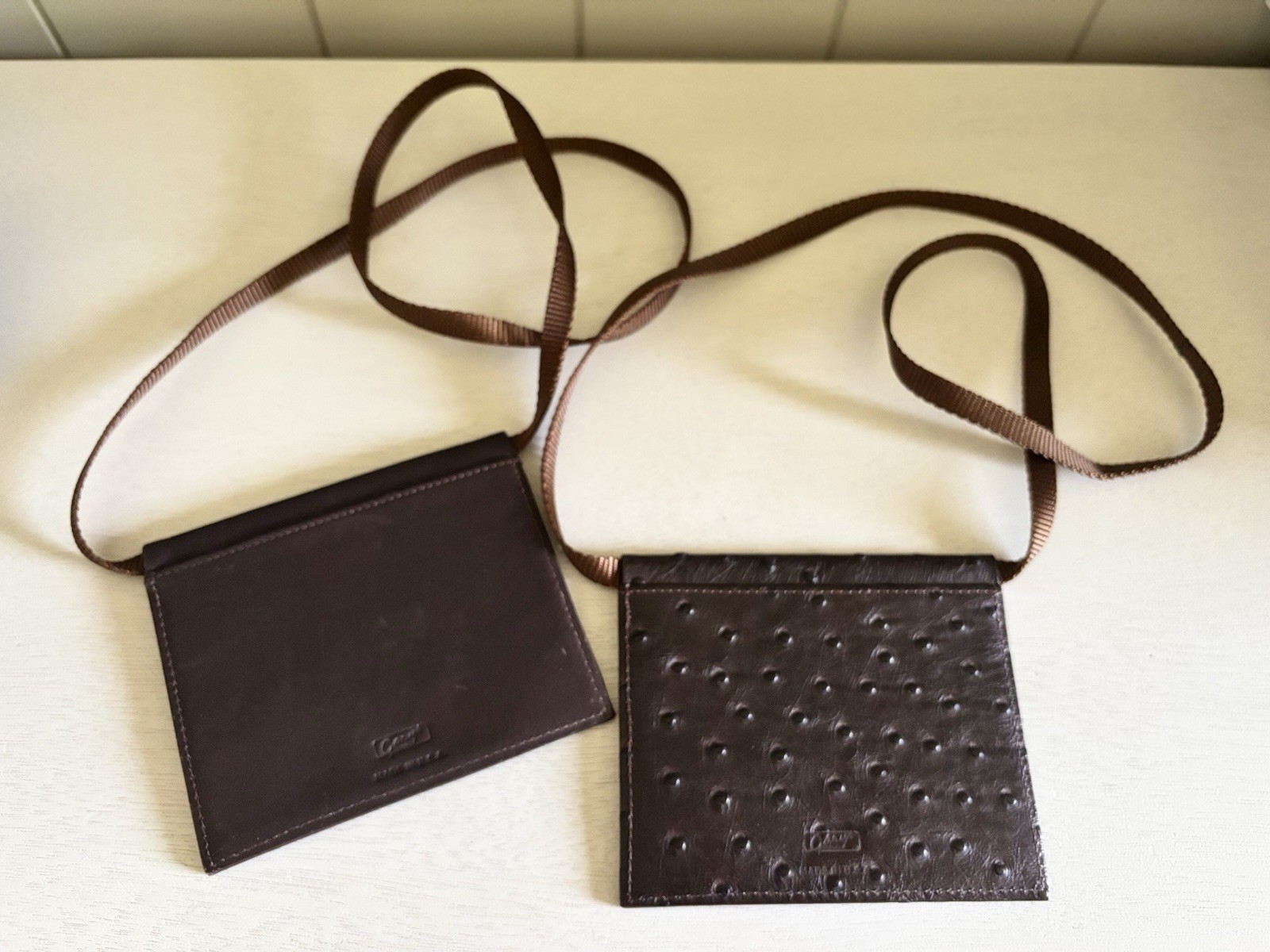 VTG x2 Gary’s Leather ID Badge Lanyard Card Case Neck Strap Wallet USA Made