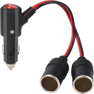 1 to 2 Way Socket Outlet Splitter 12V 24V Car Cigarette Lighter Charger Cable