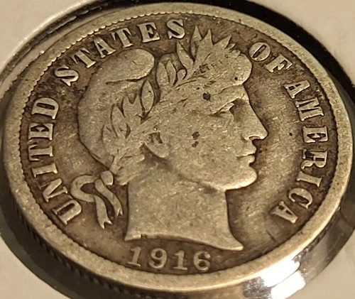 1916 P Barber Silver Dime! Most of Liberty Visible! Great toning!
