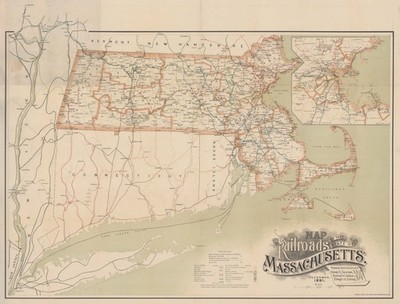 Map Of Massachusetts Railroads USA 1891 Vintage Historic Map Poster Print