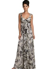 JS Collections Womens Grey White Chiffon Floral Print Maxi Evening Gown Size 8