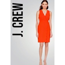 J. Crew Dress Sleeveless Orange Scalloped Sheath V Neck Career Cocktail Size 6