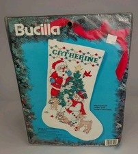 Vintage Bucilla Santa Snowman Christmas Counted Cross Stitch Stocking Kit 83128