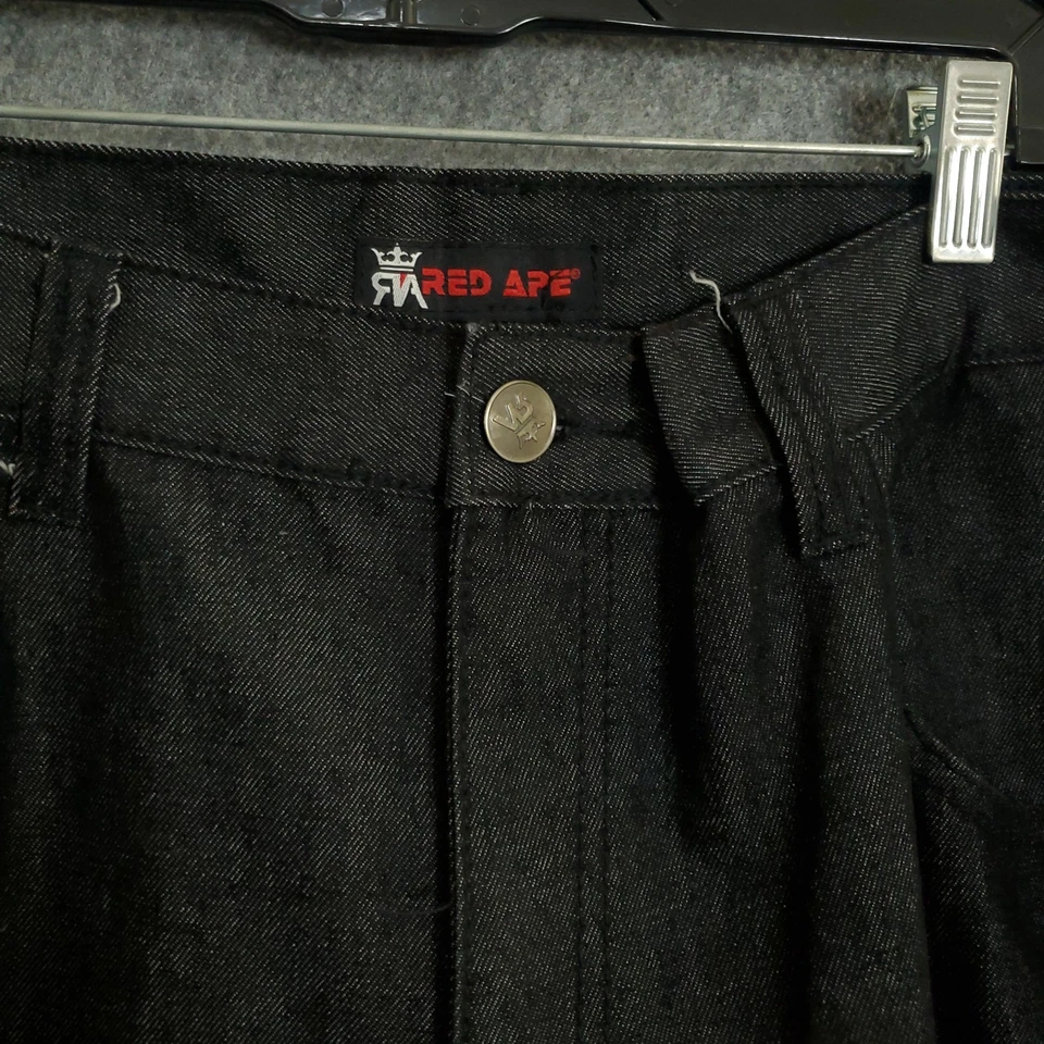 VTG Y2k Red Ape Baggy Jeans 38x34 Black Red Embroidered Skater Pinkman Wide - Image 4 of 4