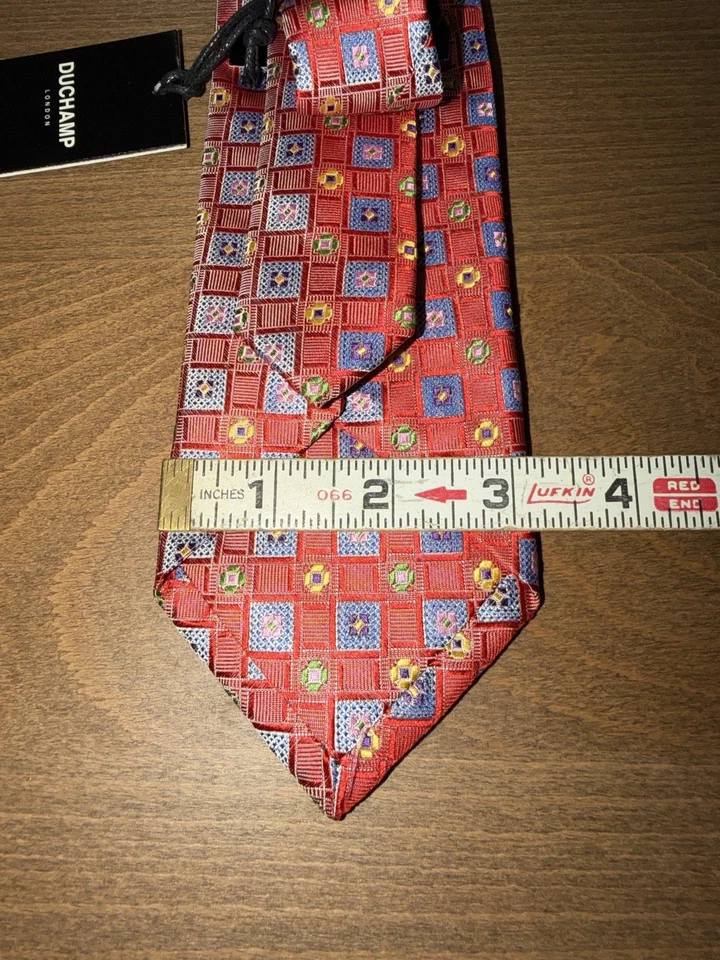 Duchamp London Multicolor Geometric HAND-MADE 100% Silk Necktie - Image 4 of 4