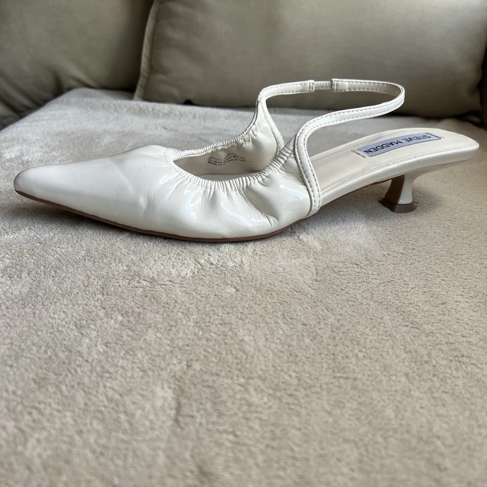 Steve Madden Gracey Hueso Blanco Gatito Tacón Mujer 8 Punta Punta Punta Cordón Acanalado Foto 3 de 4