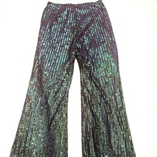 CIDER Green Sparkling Sequin Wide Leg Pants S Holiday Artsy Maximalist Glam Diva