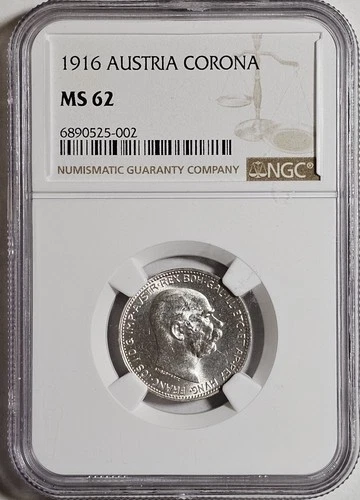 1916 Austria 1 Corona Silver Coin ~ NGC MS62