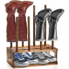  4 Pairs Wood Boot Rack Organizer, Free Standing Wooden Shoe Racks, Natural 