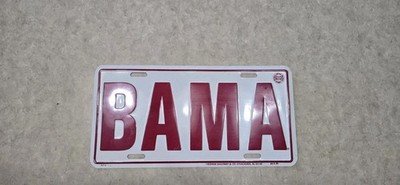 ALABAMA ''BAMA'' RED ON WHITE LICENSE PLATE OFFICIAL LICENSE PRODUCT