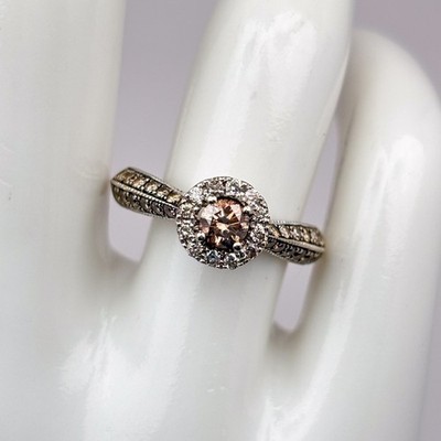 LeVian Chocolate & Vanilla Diamond Halo Engagement Ring 14k White Gold Size 7