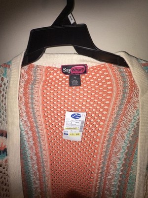 Say What? Women's Aztec Fringe Crochet Vest Orange Cream Teal Size 3X NWT