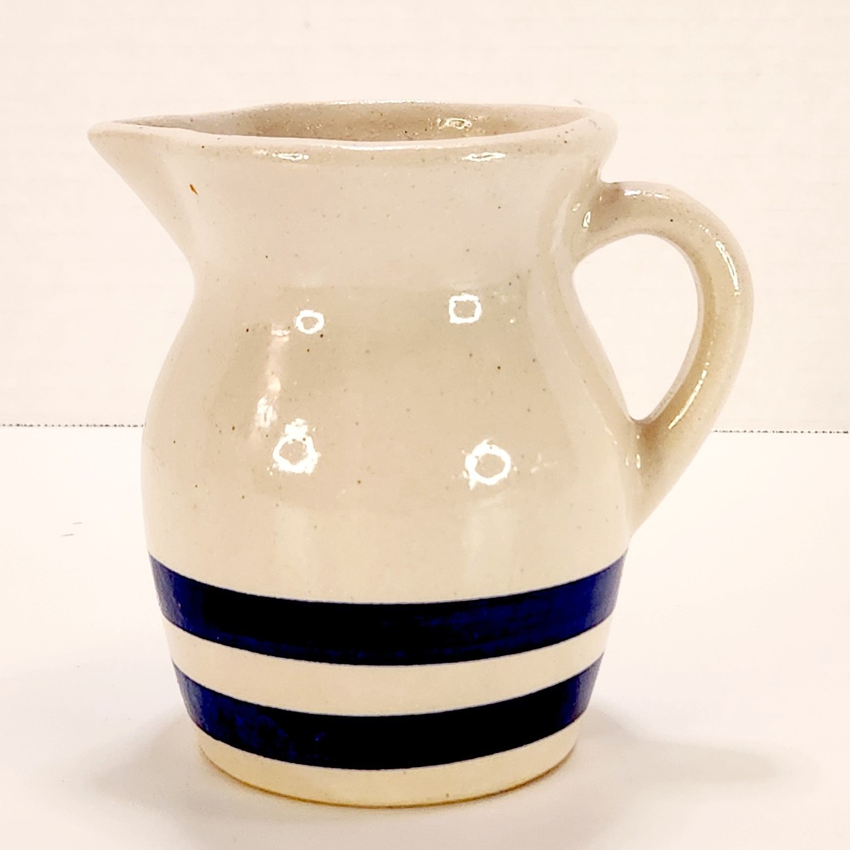RRP Stoneware Crock Pottery Blue Stripe Farmhouse Pitcher