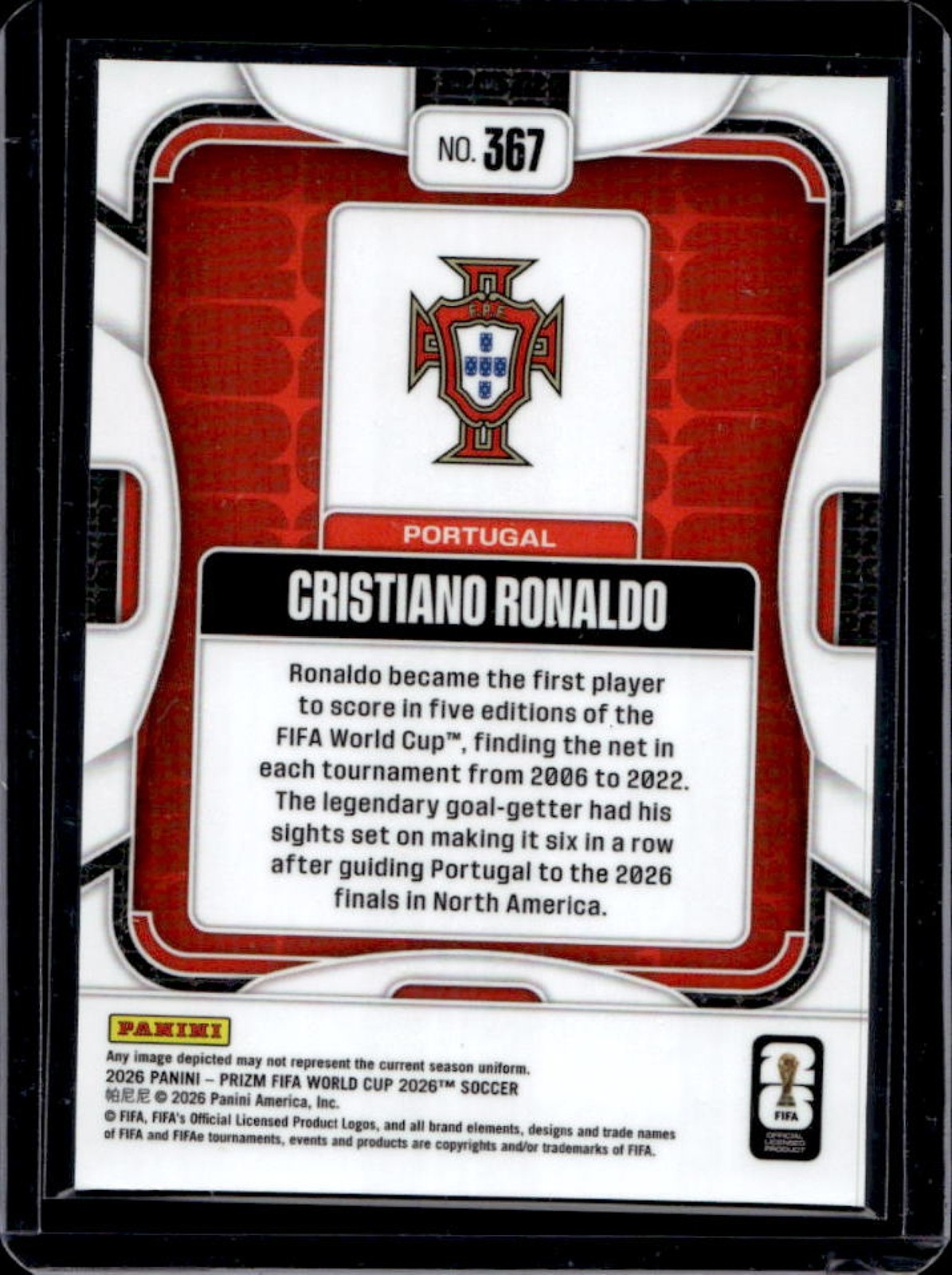 2026 Panini Prizm World Cup Cristiano Ronaldo #367 Portugal view 2