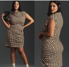 Anthropologie Maya Geometric Ruched Cowl Neck Cap Sleeve Bodycon Dress 1X