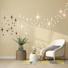 Mirror Wall Stickers Gold Star Wall Decal Peel and Stick 3D Acrylic Decals Remov