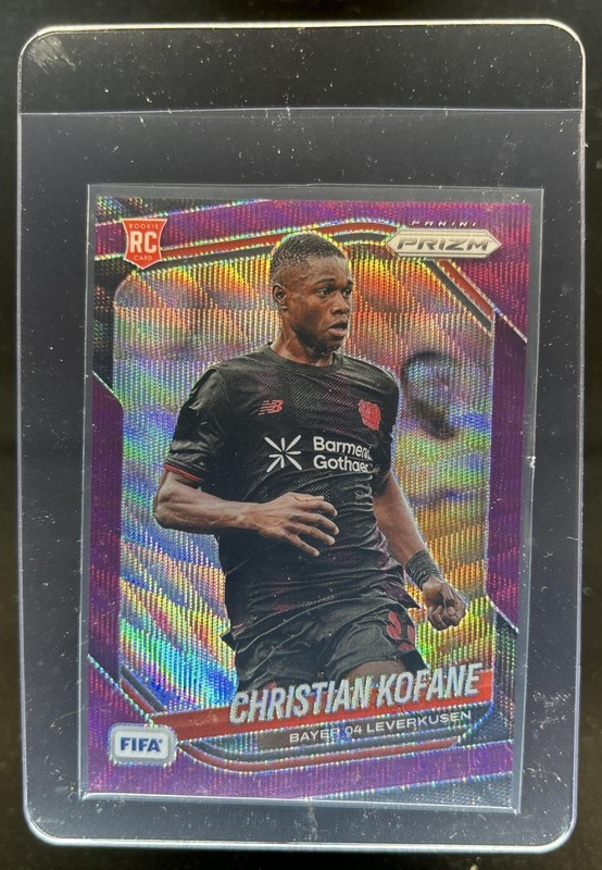 2025-26 Panini Prizm FIFA Christian Kofane RC Purple Wave Prizm #/49 Leverkusen