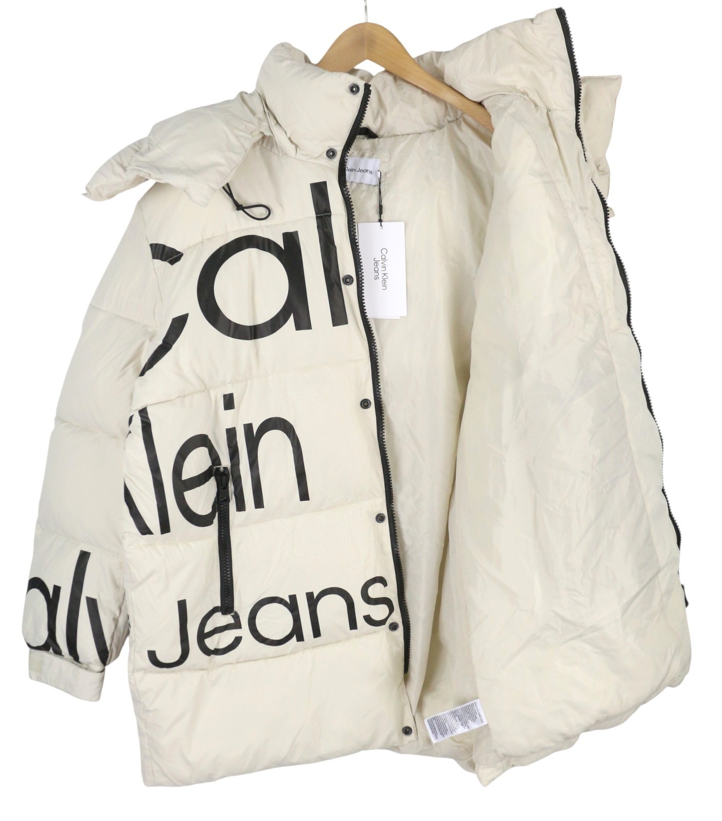 CALVIN KLEIN Disrupted Logo Men Jacket L White Quilted Hooded Insulated RRP365 * thumbnail 2