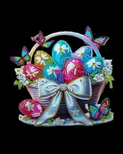 FINISHED Diamond Art-Easter Basket w/Butterflies and Eggs Acrylic Wall Hanging