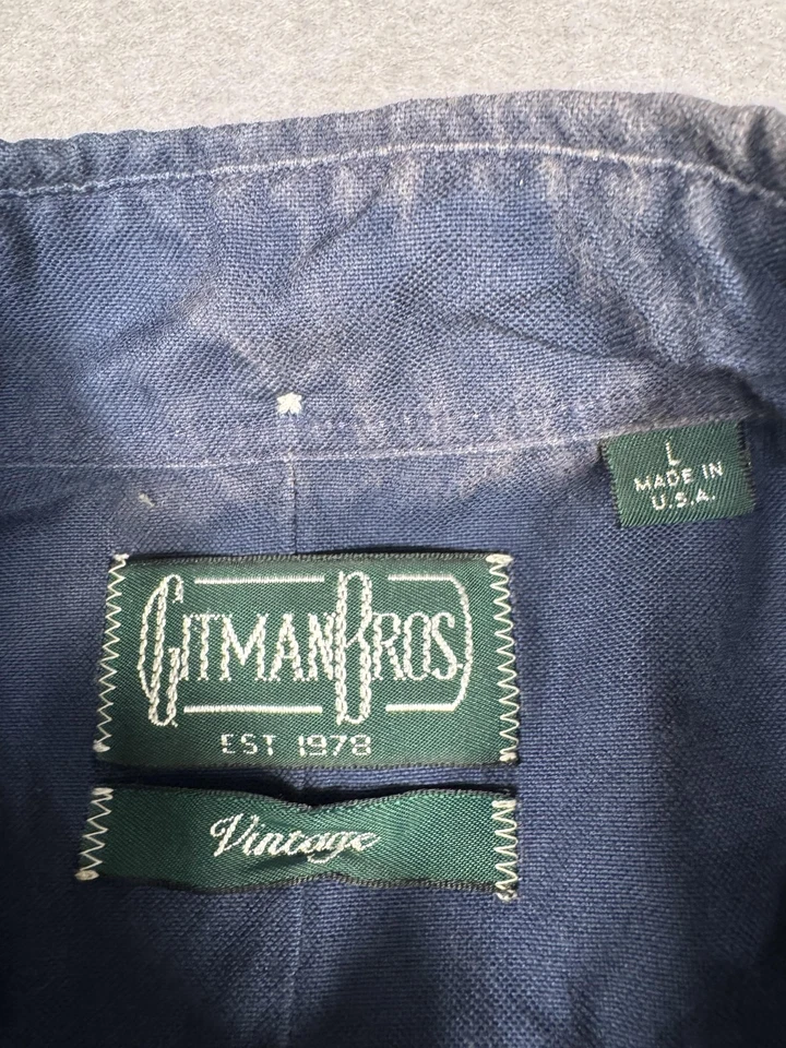 Gitman Bros Shirt Mens Large Navy Blue Oxford Distressed Short Sleeve Made USA - Image 3 of 4