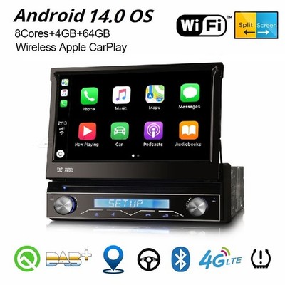 64GB 8-Kern Android 14 Universal 1Din Autoradio BT5.0 DAB+ Navi CarPlay DVD WiFi