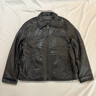 Vintage Guess Leather Jacket Men's Sz L Cafe Racer Moto Buttery